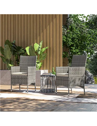 Outsunny 2 Pieces Rattan Garden Chairs Dining Chair Set with Cushion, Mixed Grey