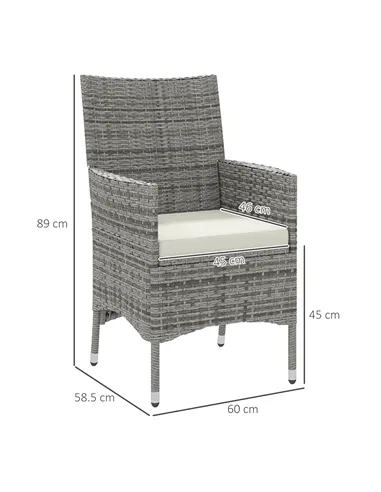 Outsunny 2 Pieces Rattan Garden Chairs Dining Chair Set with Cushion, Mixed Grey