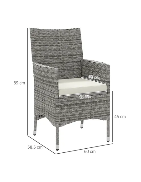 Outsunny 2 Pieces Rattan Garden Chairs Dining Chair Set with Cushion, Mixed Grey