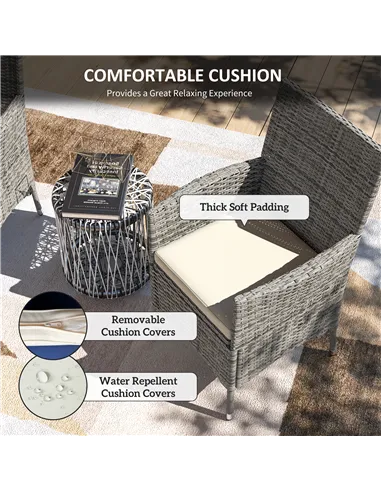 Outsunny 2 Pieces Rattan Garden Chairs Dining Chair Set with Cushion, Mixed Grey