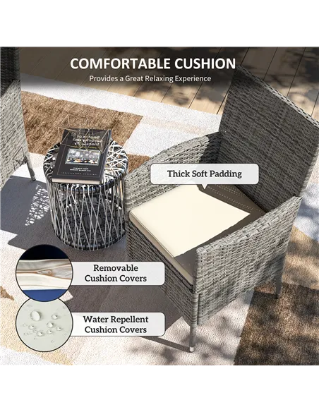 Outsunny 2 Pieces Rattan Garden Chairs Dining Chair Set with Cushion, Mixed Grey