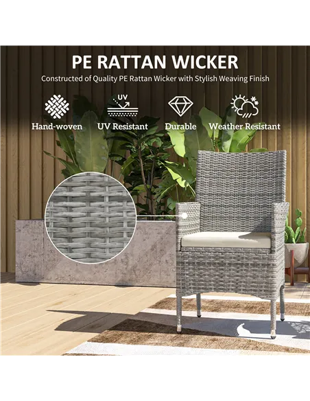 Outsunny 2 Pieces Rattan Garden Chairs Dining Chair Set with Cushion, Mixed Grey