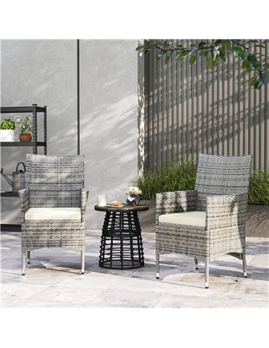 Outsunny 2 Pieces Rattan Garden Chairs Dining Chair Set with Cushion, Mixed Grey