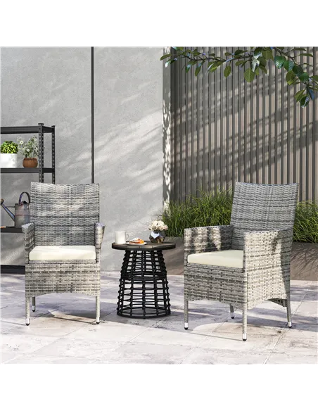 Outsunny 2 Pieces Rattan Garden Chairs Dining Chair Set with Cushion, Mixed Grey