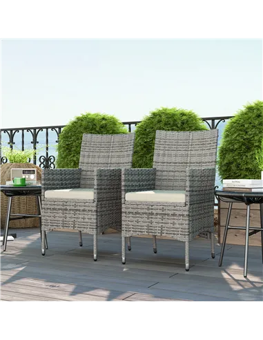 Outsunny 2 Pieces Rattan Garden Chairs Dining Chair Set with Cushion, Mixed Grey