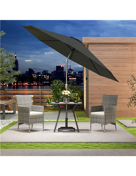 Outsunny 2 Pieces Rattan Garden Chairs Dining Chair Set with Cushion, Mixed Grey