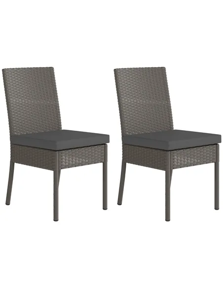 Outsunny Set of Two Armless Rattan Garden Chairs - Dark Grey