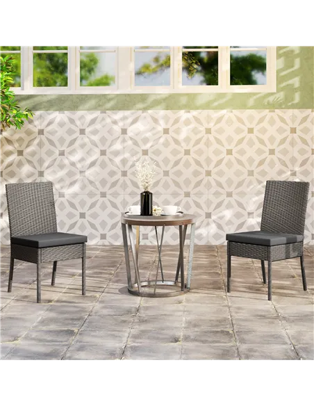 Outsunny Set of Two Armless Rattan Garden Chairs - Dark Grey