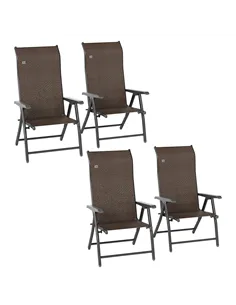 Outsunny Set of Four Folding Garden Chairs, with Seven-Position Adjustable Backs, Dark Brown