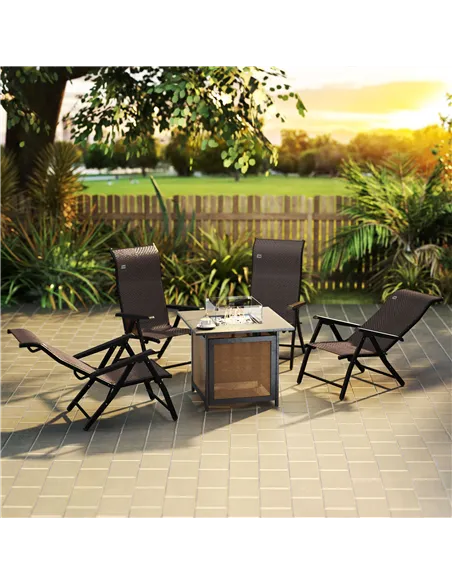Outsunny Set of Four Folding Garden Chairs, with Seven-Position Adjustable Backs, Dark Brown