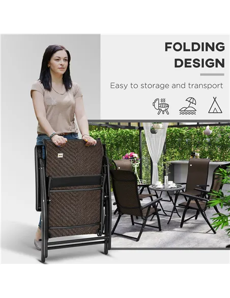 Outsunny Set of Four Folding Garden Chairs, with Seven-Position Adjustable Backs, Dark Brown