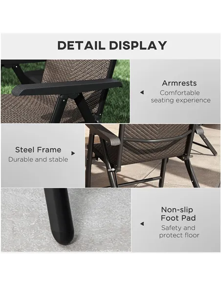 Outsunny Set of Four Folding Garden Chairs, with Seven-Position Adjustable Backs, Dark Brown