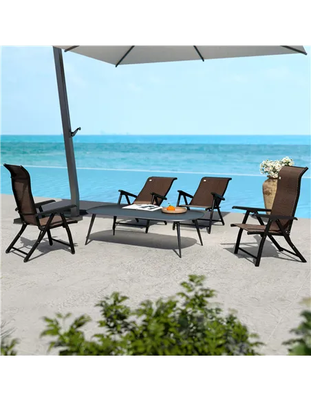 Outsunny Set of Four Folding Garden Chairs, with Seven-Position Adjustable Backs, Dark Brown
