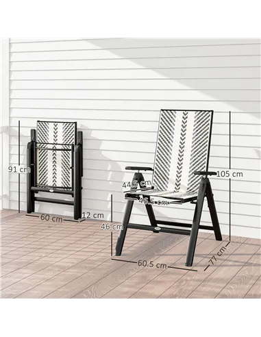 Outsunny Rattan Reclining Garden Chairs - Grey