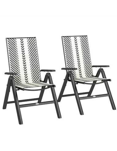 Outsunny Set of Two Rattan Reclining Garden Chairs - Grey