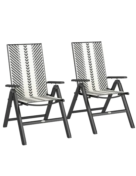 Outsunny Set of Two Rattan Reclining Garden Chairs - Grey