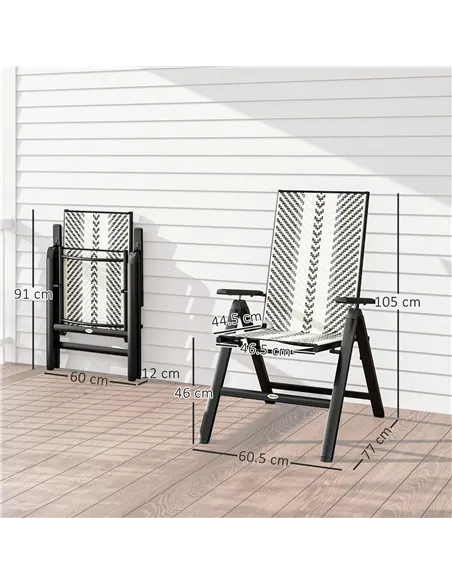 Outsunny Set of Two Rattan Reclining Garden Chairs - Grey