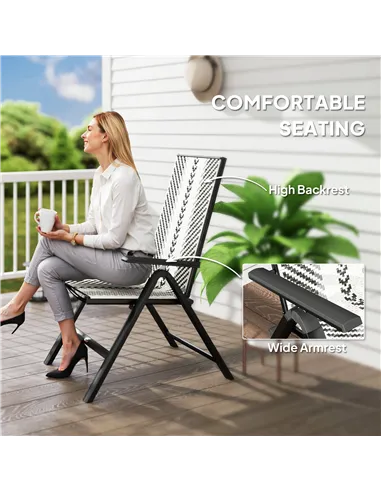 Outsunny Set of Two Rattan Reclining Garden Chairs - Grey