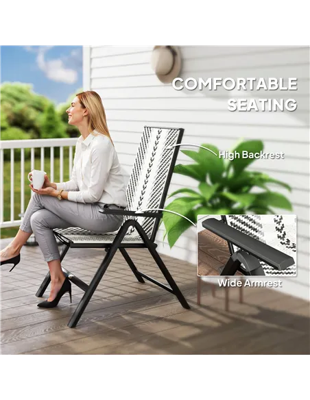 Outsunny Set of Two Rattan Reclining Garden Chairs - Grey