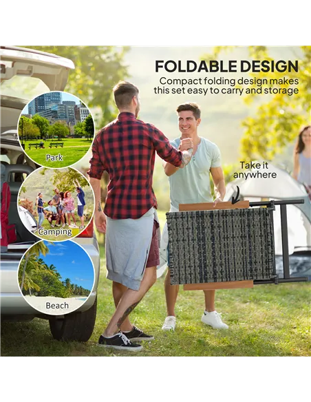 Outsunny 2 Pieces Folding Rattan Garden Dining Chairs with 5-level Reclining High Back, Wood Armrests for Outdoor - Mixed-grey