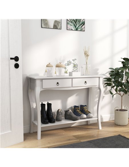 HOMCOM Console Table Modern Sofa Side Desk with Storage Shelves Drawers for Living Room Entryway Bedroom Ivory White
