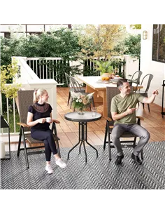 Outsunny 2 Pieces Folding Rattan Garden Dining Chairs with 5-level Reclining High Back, Wood Armrests for Outdoor - Brown 2