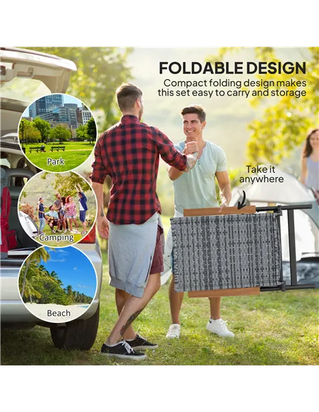 Outsunny 2 Pieces Folding Rattan Garden Dining Chairs with 5-level Reclining High Back, Wood Armrests for Outdoor - Light Grey