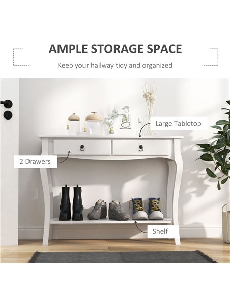 HOMCOM Console Table Modern Sofa Side Desk with Storage Shelves Drawers for Living Room Entryway Bedroom Ivory White