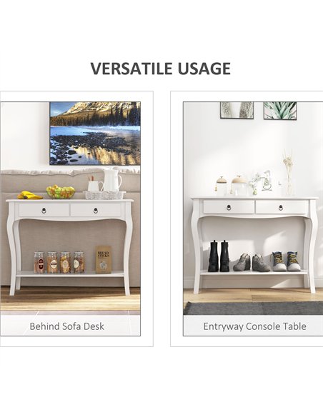 HOMCOM Console Table Modern Sofa Side Desk with Storage Shelves Drawers for Living Room Entryway Bedroom Ivory White