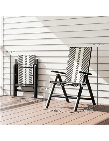 Outsunny Rattan Reclining Garden Chairs - Black