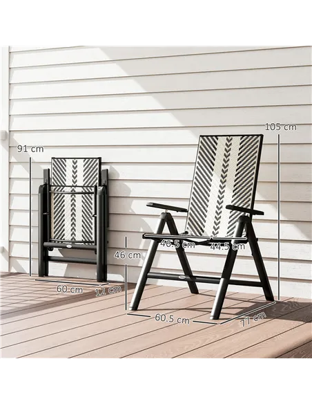 Outsunny Rattan Reclining Garden Chairs - Black
