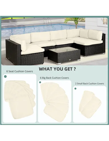 Outsunny Replacement Cushion Covers for Garden Sofa Set, Garden Rattan Sofa Cushion Polyester Cover Replacement Outdoor - No Cus