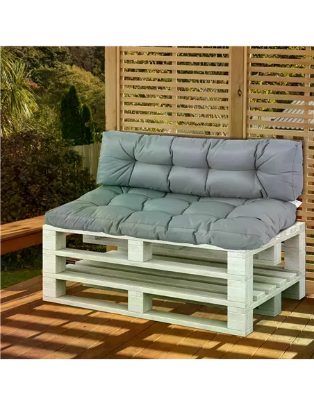 Outsunny 2Pcs Garden Tufted Pallet Cushions Seat Pad Back Cushion Indoor Outdoor Grey