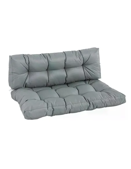 Outsunny 2Pcs Garden Tufted Pallet Cushions Seat Pad Back Cushion Indoor Outdoor Grey