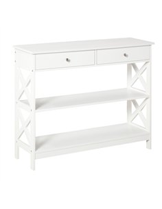 HOMCOM Console Table Side Desk w/ Shelves Drawers Open Top X Support Frame Living Room Hallway Home Office Furniture White