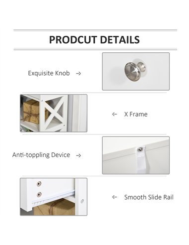 HOMCOM Console Table Side Desk w/ Shelves Drawers Open Top X Support Frame Living Room Hallway Home Office Furniture White