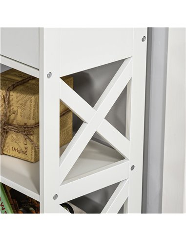 HOMCOM Console Table Side Desk w/ Shelves Drawers Open Top X Support Frame Living Room Hallway Home Office Furniture White