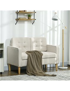 HOMCOM Modern Loveseat Sofa, Compact 2 Seater Sofa with Hidden Storage, 117cm Tufted Cotton Couch with Wood Legs, Cream White 2