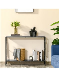 HOMCOM Industrial Console Table with Storage Shelf, Narrow Hallway Dressing Desk with Metal Frame for Living Room, Bedroom, Grey 2
