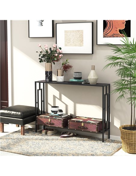 HOMCOM Industrial Console Table with Storage Shelf, Narrow Hallway Dressing Desk with Metal Frame for Living Room, Bedroom, Grey