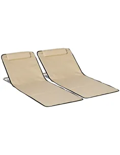 Outsunny Set of 2 Foldable Garden Beach Chair Mat Lightweight Outdoor Sun Lounger Seats Adjustable Back Metal Frame PE Fabric He