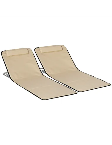 Outsunny Set of 2 Foldable Garden Beach Chair Mat Lightweight Outdoor Sun Lounger Seats Adjustable Back Metal Frame PE Fabric He