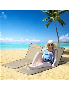 Outsunny Set of 2 Foldable Garden Beach Chair Mat Lightweight Outdoor Sun Lounger Seats Adjustable Back Metal Frame PE Fabric He 2