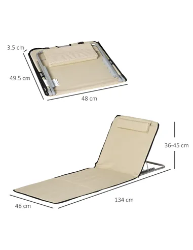 Outsunny Set of 2 Foldable Garden Beach Chair Mat Lightweight Outdoor Sun Lounger Seats Adjustable Back Metal Frame PE Fabric He