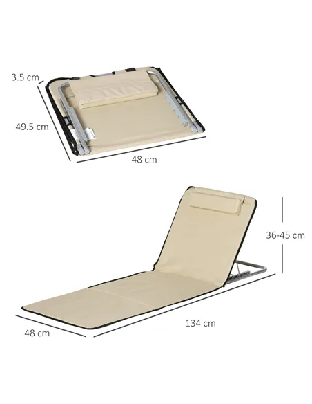 Outsunny Set of 2 Foldable Garden Beach Chair Mat Lightweight Outdoor Sun Lounger Seats Adjustable Back Metal Frame PE Fabric He