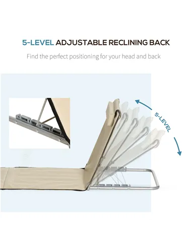 Outsunny Set of 2 Foldable Garden Beach Chair Mat Lightweight Outdoor Sun Lounger Seats Adjustable Back Metal Frame PE Fabric He