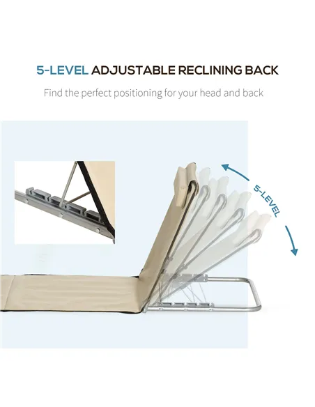 Outsunny Set of 2 Foldable Garden Beach Chair Mat Lightweight Outdoor Sun Lounger Seats Adjustable Back Metal Frame PE Fabric He