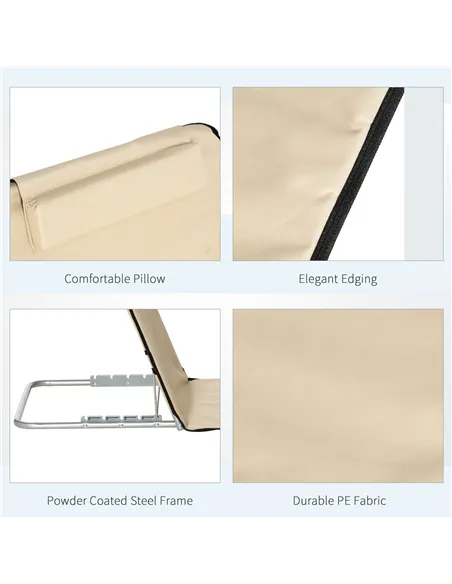 Outsunny Set of 2 Foldable Garden Beach Chair Mat Lightweight Outdoor Sun Lounger Seats Adjustable Back Metal Frame PE Fabric He