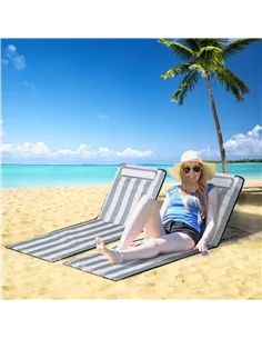 Outsunny Set of 2 Foldable Garden Beach Chair Mat Lightweight Outdoor Sun Lounger Seats Adjustable Back Metal Frame PE Fabric He 2