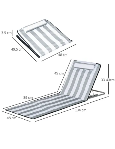 Outsunny Set of 2 Foldable Garden Beach Chair Mat Lightweight Outdoor Sun Lounger Seats Adjustable Back Metal Frame PE Fabric He